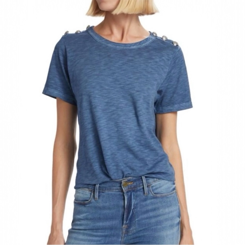 EUC Veronica Beard Carla Slubbed Cotton Crew
Tee S Silver Button